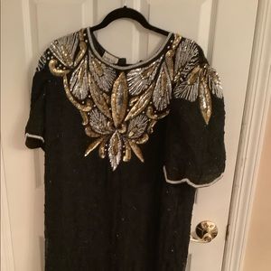 Cocktail black dress with beads